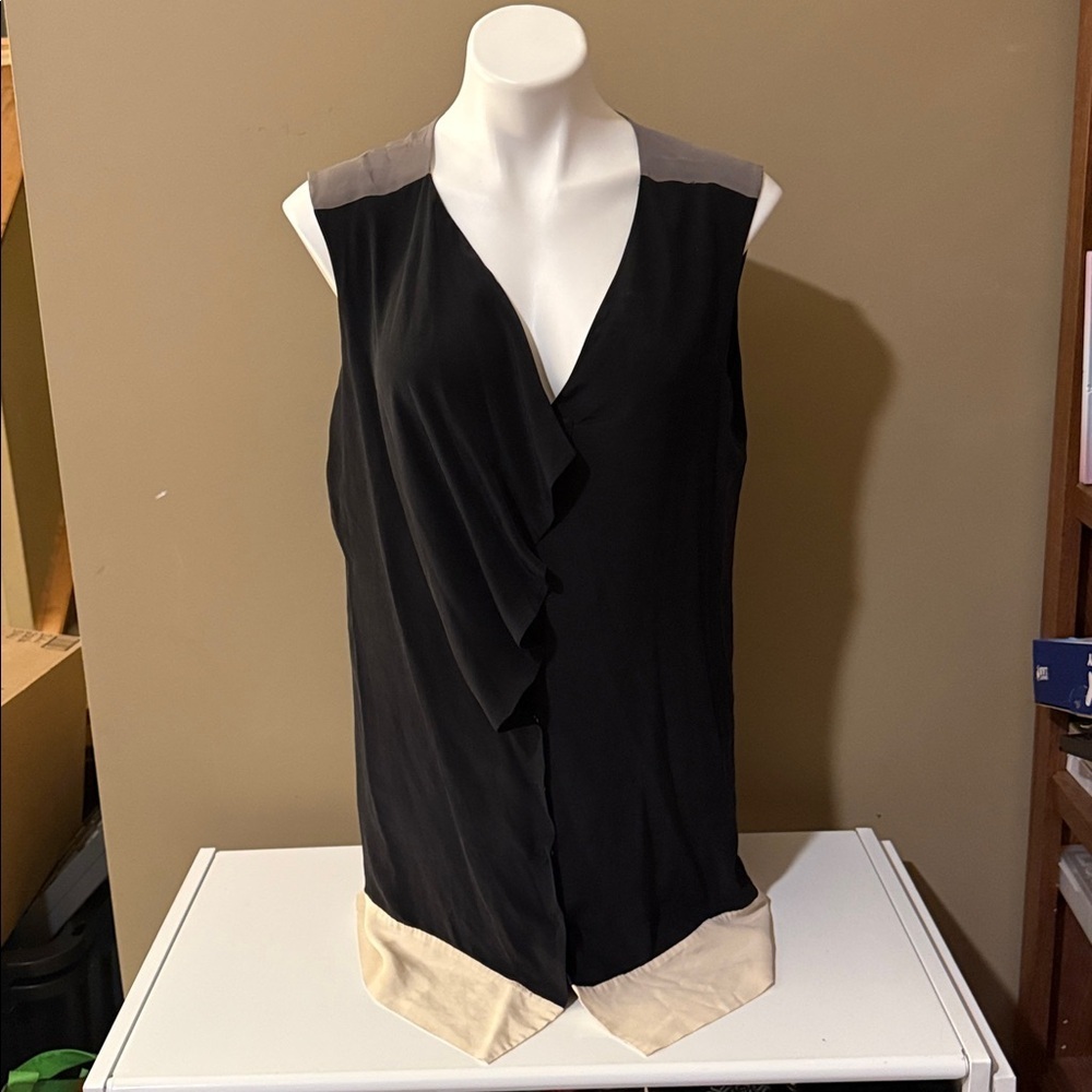 Ted Baker Black and Cream Ruffle Blouse